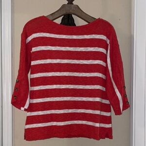 Talbots Coral and White Striped Sweater